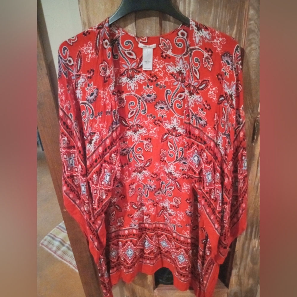 Maurices Red Floral Kimono